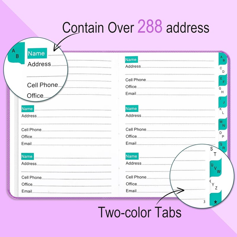 BLESWIN Address Book with Alphabetical Tabs, Hardcover Address Book for Record Contacts, Small Address Book to Store All Your Important Informations in One Place, 6.1x4.7" – Purple - Image 3